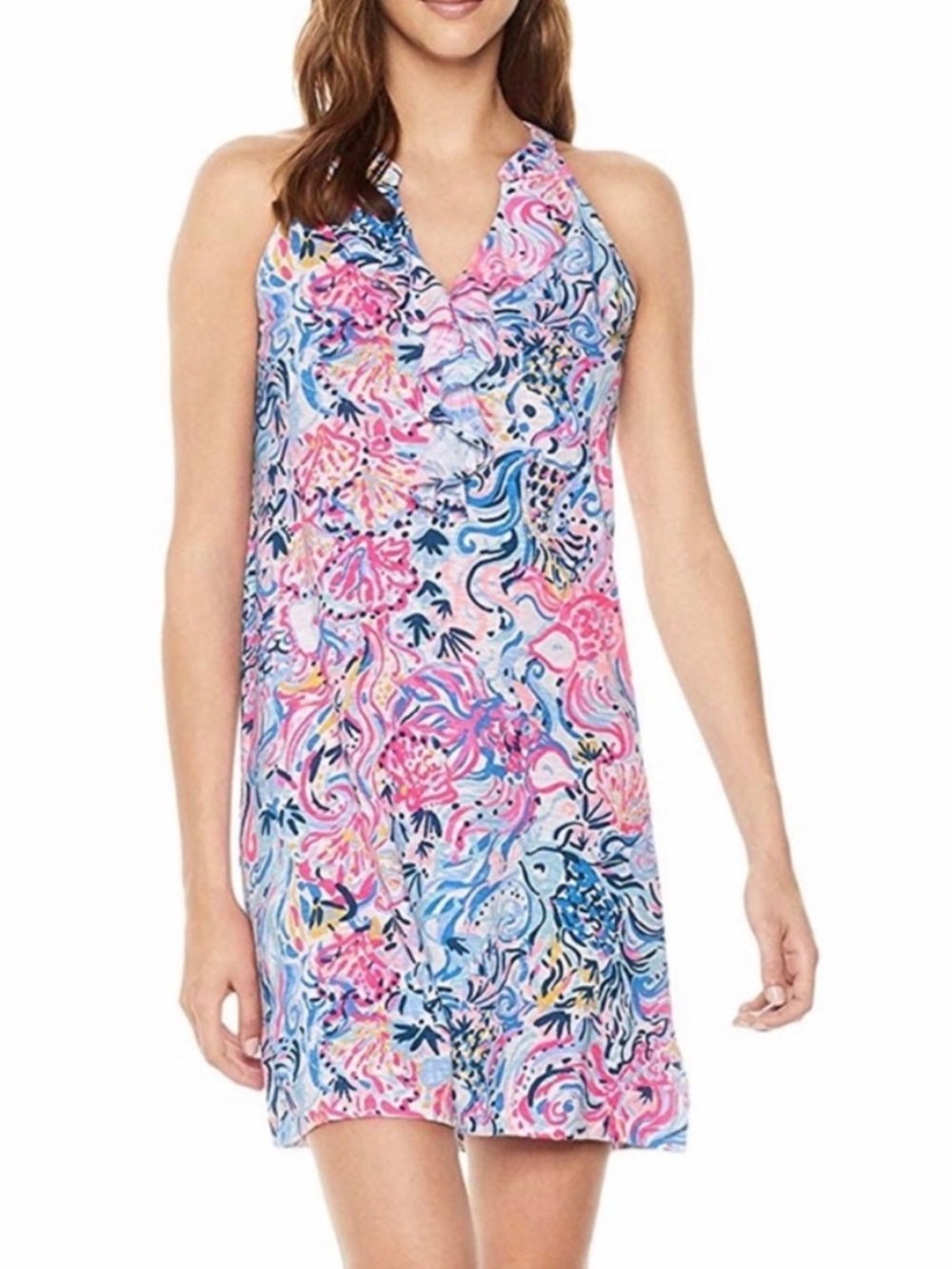 LILLY PULITZER | Shay Ruffle Neck Dress XL 16 Halter Sleeveless